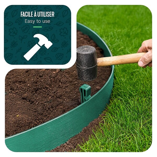 VOUNOT - Bordure de jardin PE haute flexible 20M avec piquets vert - large