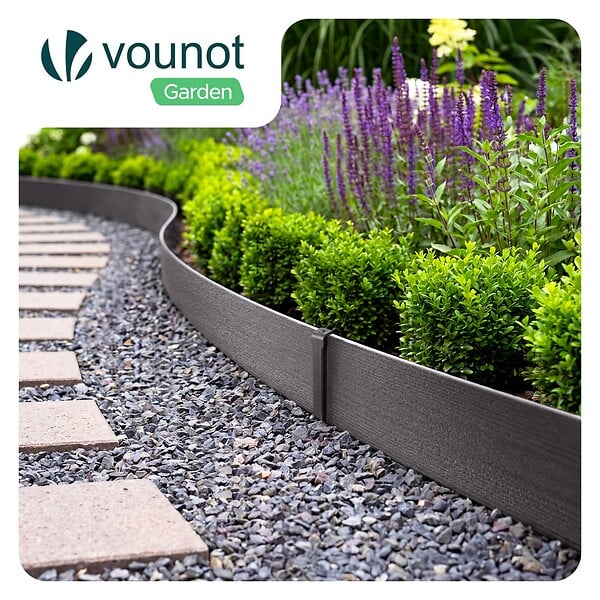 VOUNOT - Bordure de jardin PE haute flexible 20M avec piquets gris - large