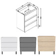 AICA SANITAIRE - AICA Meuble de Salle de Bain 80cm avec 3 tiroirs + 2 Pieds, Meuble sans vasque, Anthracite - vignette