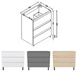 AICA SANITAIRE - AICA Meuble de Salle de Bain 100cm avec 3 tiroirs + 2 Pieds, Meuble sans vasque, Anthracite - vignette