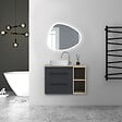 AICA SANITAIRE - AICA Meuble de Salle de Bain  suspendu, 2 Tiroirs + Rangements Ouverts, 80x46x52cm, Chêne + Anthracite, Sans Compter Vasque - vignette