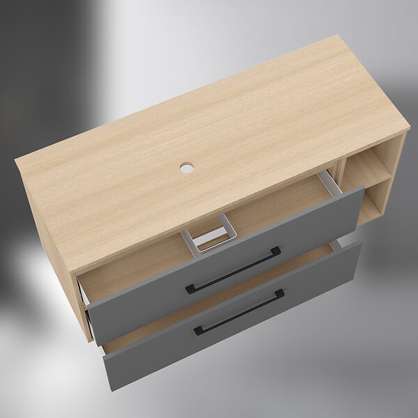 AICA SANITAIRE - AICA Meuble de Salle de Bain suspendu, 2 Tiroirs + Rangements Ouverts, 120x46x52cm, Chêne + Anthracite, Sans Compter Vasque - large