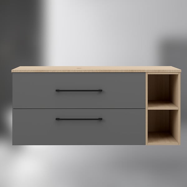 AICA SANITAIRE - AICA Meuble de Salle de Bain suspendu, 2 Tiroirs + Rangements Ouverts, 120x46x52cm, Chêne + Anthracite, Sans Compter Vasque - large