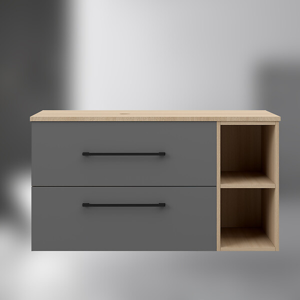 AICA SANITAIRE - AICA Meuble de Salle de Bain suspendu, 2 Tiroirs + Rangements Ouverts, 100x46x52cm, Chêne + Anthracite, Sans Compter Vasque - large