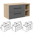 AICA SANITAIRE - AICA Meuble de Salle de Bain suspendu, 2 Tiroirs + Rangements Ouverts, 100x46x52cm, Chêne + Anthracite, Sans Compter Vasque - vignette