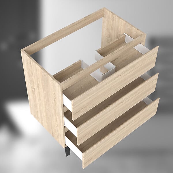 AICA SANITAIRE - AICA Meuble de Salle de Bain 80cm avec 3 tiroirs + 2 Pieds, Meuble sans vasque, Chêne - large