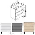 AICA SANITAIRE - AICA Meuble de Salle de Bain 80cm avec 3 tiroirs + 2 Pieds, Meuble sans vasque, Chêne - vignette
