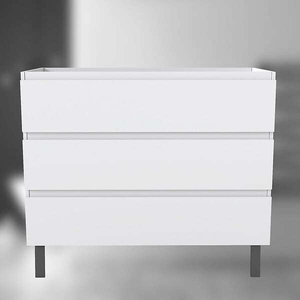 AICA SANITAIRE - AICA Meuble de Salle de Bain 100cm avec 3 tiroirs + 2 Pieds, Meuble sans vasque, Blanc - large