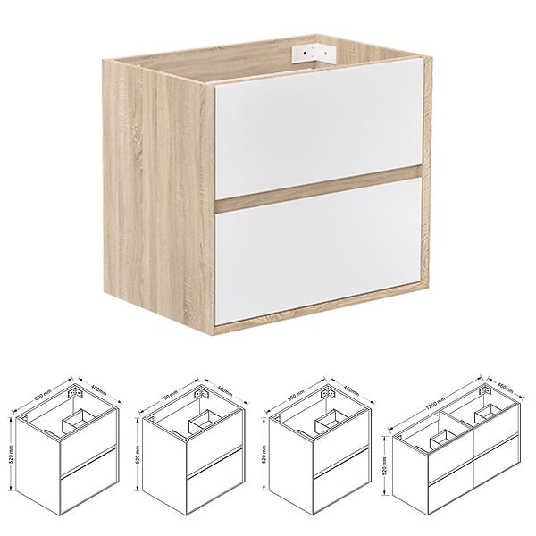 AICA SANITAIRE - AICA Meuble sous vasque suspendu 120 cm + 4 tiroirs, Blanc et Chêne, sans compter lavabo - large