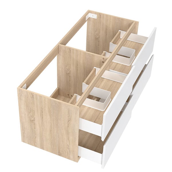 AICA SANITAIRE - AICA Meuble sous vasque suspendu 120 cm + 4 tiroirs, Blanc et Chêne, sans compter lavabo - large