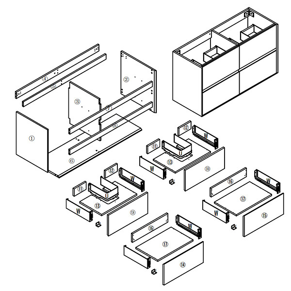 AICA SANITAIRE - AICA Meuble sous vasque suspendu 120 cm + 4 tiroirs, Blanc et Chêne, sans compter lavabo - large