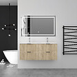 AICA SANITAIRE - Aica Meuble de salle de bain suspendu 120 cm Chêne + 4 tiroirs, avec Vasque + Miroir LED - vignette
