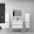 AICA SANITAIRE - AICA Ensemble Meuble Salle de Bain Suspendu 60cm, Blanc + Chêne, Meuble 2 tiroirs + Lavabo + Miroir LED + 2 Colonne - vignette