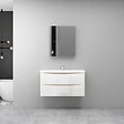 AICA SANITAIRE - AICA Ensemble Meuble Salle de Bain Brillant Suspendu 100cm, Blanc + Chêne, Meuble 2 tiroirs + Lavabo + Armoire salle de bain avec miroir - vignette