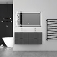 AICA SANITAIRE - Aica Meuble de salle de bain suspendu 120 cm Anthracite + 4 tiroirs, avec Vasque + Miroir LED - vignette