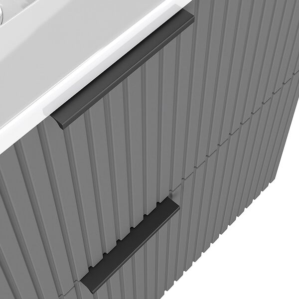 AICA SANITAIRE - Aica Meuble de salle de bain suspendu 120 cm Anthracite + 4 tiroirs, avec Vasque + Miroir LED - large