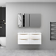 AICA SANITAIRE - AICA Ensemble Meuble Salle de Bain Brillant Suspendu 120cm, Blanc + Chêne, Meuble 4 tiroirs + Lavabo + Armoire salle de bain avec miroir - vignette