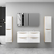 AICA SANITAIRE - AICA Ensemble Meuble Salle de Bain Brillant Suspendu 120cm, Blanc + Chêne, Meuble 4 tiroirs + Lavabo + Armoire salle de bain avec miroir + 2Colonne - vignette