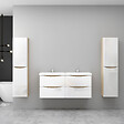 AICA SANITAIRE - AICA Ensemble Meuble Salle de Bain Brillant Suspendu 120cm, Blanc + Chêne, Meuble 4 tiroirs + Lavabo + 2Colonne - vignette