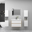 AICA SANITAIRE - AICA Ensemble Meuble Salle de Bain Suspendu 80cm, Blanc + Chêne, Meuble 2 tiroirs + Lavabo + Miroir LED + 2 Colonne haute - vignette