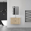 AICA SANITAIRE - Aica Meuble de salle de bain suspendu 80 cm Chêne + 2 tiroirs, avec Vasque + Armoire salle de bain avec miroir - vignette