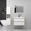 AICA SANITAIRE - AICA Ensemble Meuble Salle de Bain Suspendu 60cm, Blanc + Chêne, Meuble 2 tiroirs + Lavabo + Miroir LED + Colonne haute - vignette