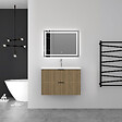 AICA SANITAIRE - Aica Meuble de salle de bain suspendu 100 cm Noyer + 2 tiroirs, avec Vasque + Miroir LED - vignette