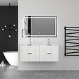 AICA SANITAIRE - Aica Meuble de salle de bain suspendu 120 cm Blanc + 4 tiroirs, avec Vasque + Miroir LED - vignette