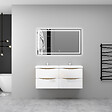 AICA SANITAIRE - AICA Ensemble Meuble Salle de Bain Brillant Suspendu 120cm, Blanc + Chêne, Meuble 4 tiroirs + Lavabo + Miroir LED - vignette