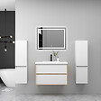 AICA SANITAIRE - AICA Ensemble Meuble Salle de Bain Suspendu 80cm, Blanc + Chêne, Meuble 2 tiroirs + Lavabo + Miroir LED + 2 Colonne - vignette