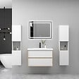 AICA SANITAIRE - AICA Ensemble Meuble Salle de Bain Suspendu 60cm, Blanc + Chêne, Meuble 2 tiroirs + Lavabo + Miroir LED + 2 Colonne haute - vignette