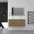 AICA SANITAIRE - Aica Meuble de salle de bain suspendu 120 cm Noyer + 4 tiroirs, avec Vasque + Miroir LED - vignette