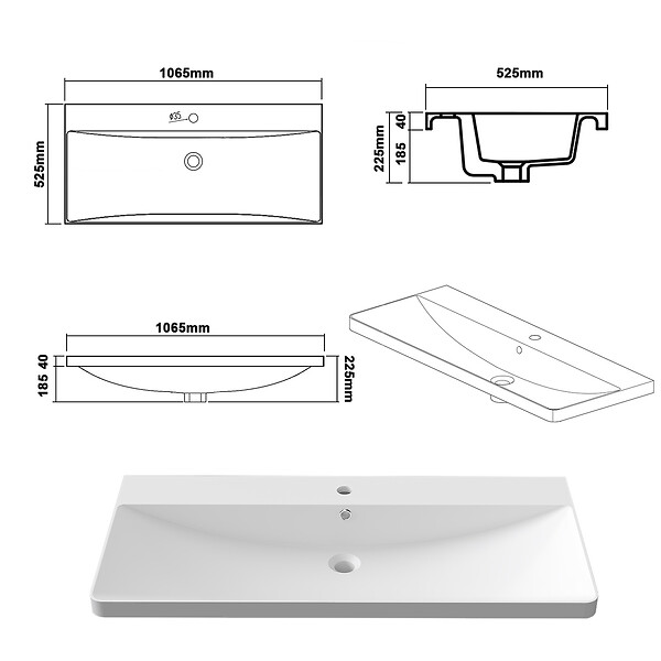 AICA SANITAIRE - AICA Ensemble Meuble Salle de Bain Brillant Suspendu 100cm, Blanc + Chêne, Meuble 2 tiroirs + Lavabo + Miroir LED + 2Colonne - large