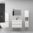 AICA SANITAIRE - AICA Ensemble Meuble Salle de Bain Suspendu 60cm, Blanc + Chêne, Meuble 2 tiroirs + Vasque + Miroir LED + 2 Colonne haute - vignette