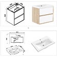 AICA SANITAIRE - AICA Ensemble Meuble Salle de Bain Suspendu 60cm, Blanc + Chêne, Meuble 2 tiroirs + Vasque + Miroir LED + 2 Colonne haute - vignette