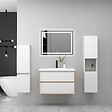 AICA SANITAIRE - AICA Ensemble Meuble Salle de Bain Suspendu 80cm, Blanc + Chêne, Meuble 2 tiroirs + Vasque + Miroir LED + 2 Colonne haute - vignette