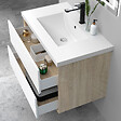 AICA SANITAIRE - AICA Ensemble Meuble Salle de Bain Suspendu 80cm, Blanc + Chêne, Meuble 2 tiroirs + Vasque + Miroir LED + 2 Colonne haute - vignette