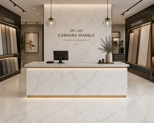 PROTOCOLE HOME - SPC Plaque décorative effet Marbre Carrara MAT 260x122 cm - Panneau mural et sol SPC-201 - large