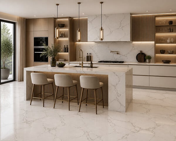 PROTOCOLE HOME - SPC Plaque décorative effet Marbre Carrara MAT 260x122 cm - Panneau mural et sol SPC-201 - large