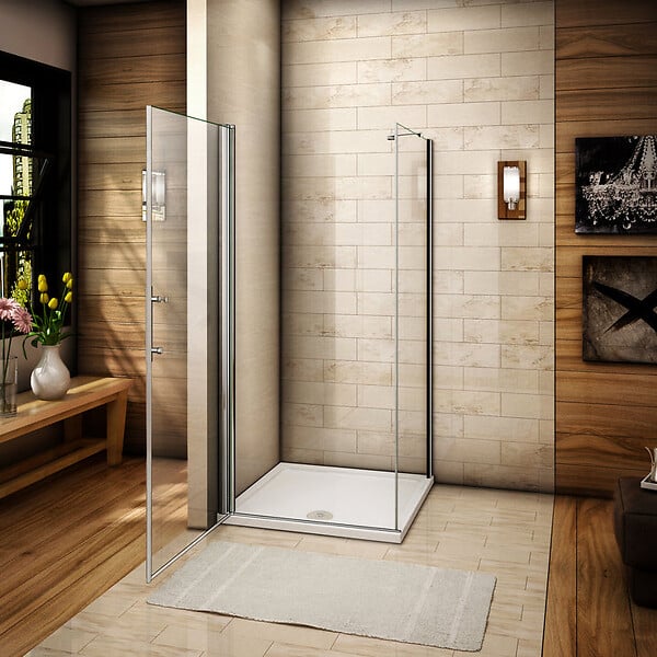 AICA SANITAIRE - Aica Cabine de douche pivotante 80x70x195cm - profil de porte H.197cm -  verre anticalcaire avec paroi latérale et barre de fixation - large
