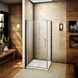 AICA SANITAIRE - Aica Cabine de douche pivotante 70x70x195cm - profil de porte H.197cm -  verre anticalcaire avec paroi latérale et barre de fixation - vignette