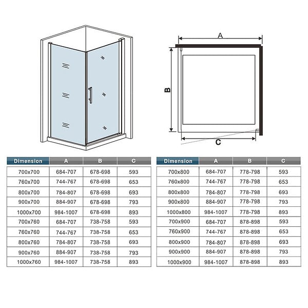 AICA SANITAIRE - Aica Cabine de douche pivotante 76x70x195cm - profil de porte H.197cm -  verre anticalcaire avec paroi latérale et barre de fixation - large