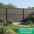 EASY CLOTURE - Kit complet grillage rigide gris anthracite L 20m fil 4/5mm 1m98 avec sous bassement béton occultant bois composite gris - vignette