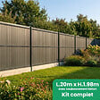 EASY CLOTURE - Kit complet grillage rigide gris anthracite L 20m fil 4/5mm 1m98 avec sous bassement béton occultant PVC gris - vignette