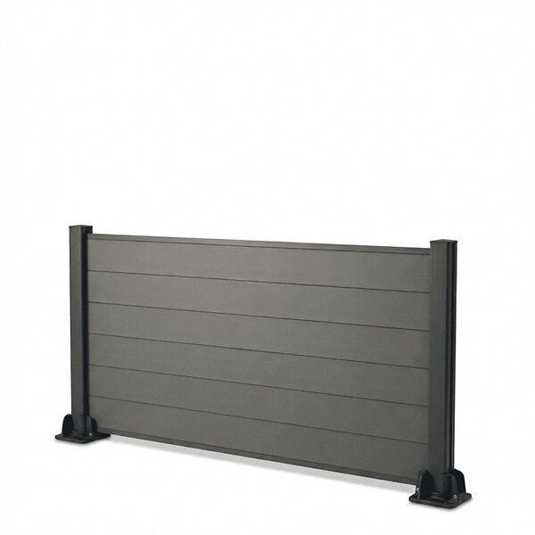EASY CLOTURE - Kit clôture composite et aluminium sur platine L5.40m x H1 gris quartz - large