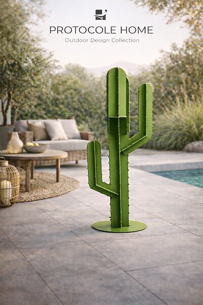 PROTOCOLE HOME - Cactus décoratif extérieur en acier 2 mm - sculpture design jardin et terrasse - large