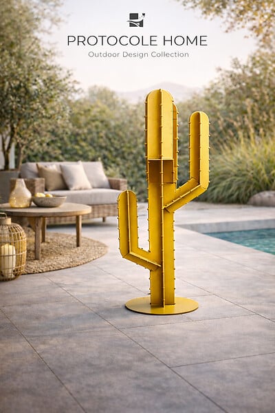 PROTOCOLE HOME - Cactus décoratif extérieur en acier 2 mm - sculpture design jardin et terrasse - large