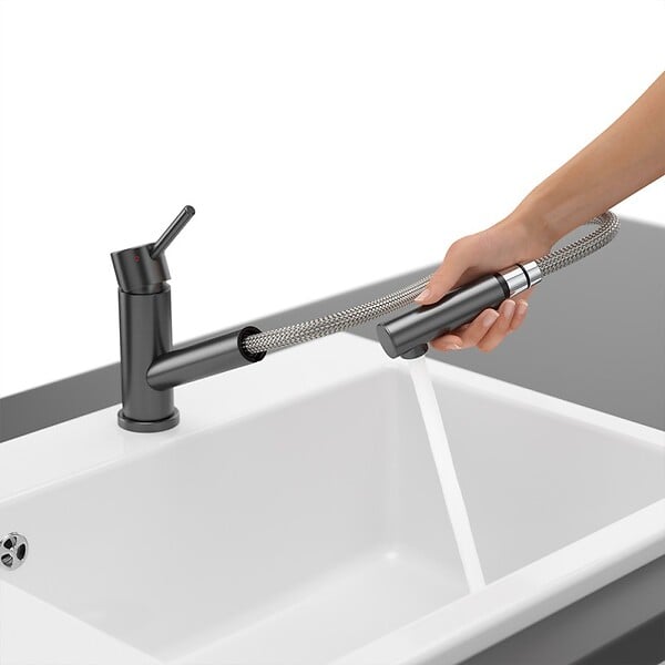 VILLEROY ET BOCH - Robinet cuisine rabattable  Como Shower window Anthracite + nettoyant - large