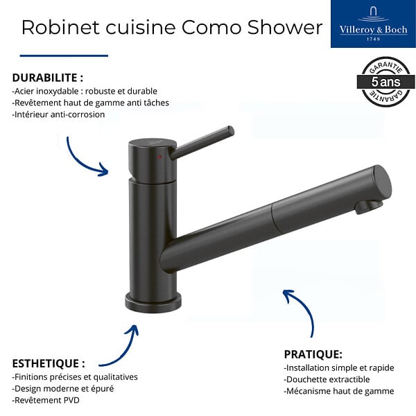 VILLEROY ET BOCH - Robinet cuisine rabattable  Como Shower window Anthracite - large