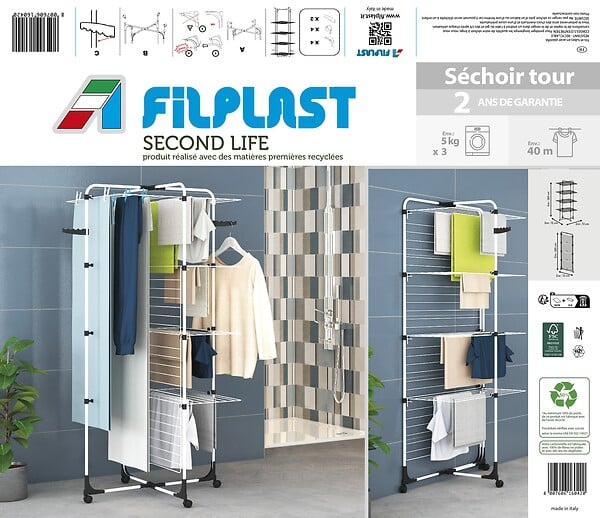 FILPLAST - Séchoir tour - Acier plastifié - 40m - large